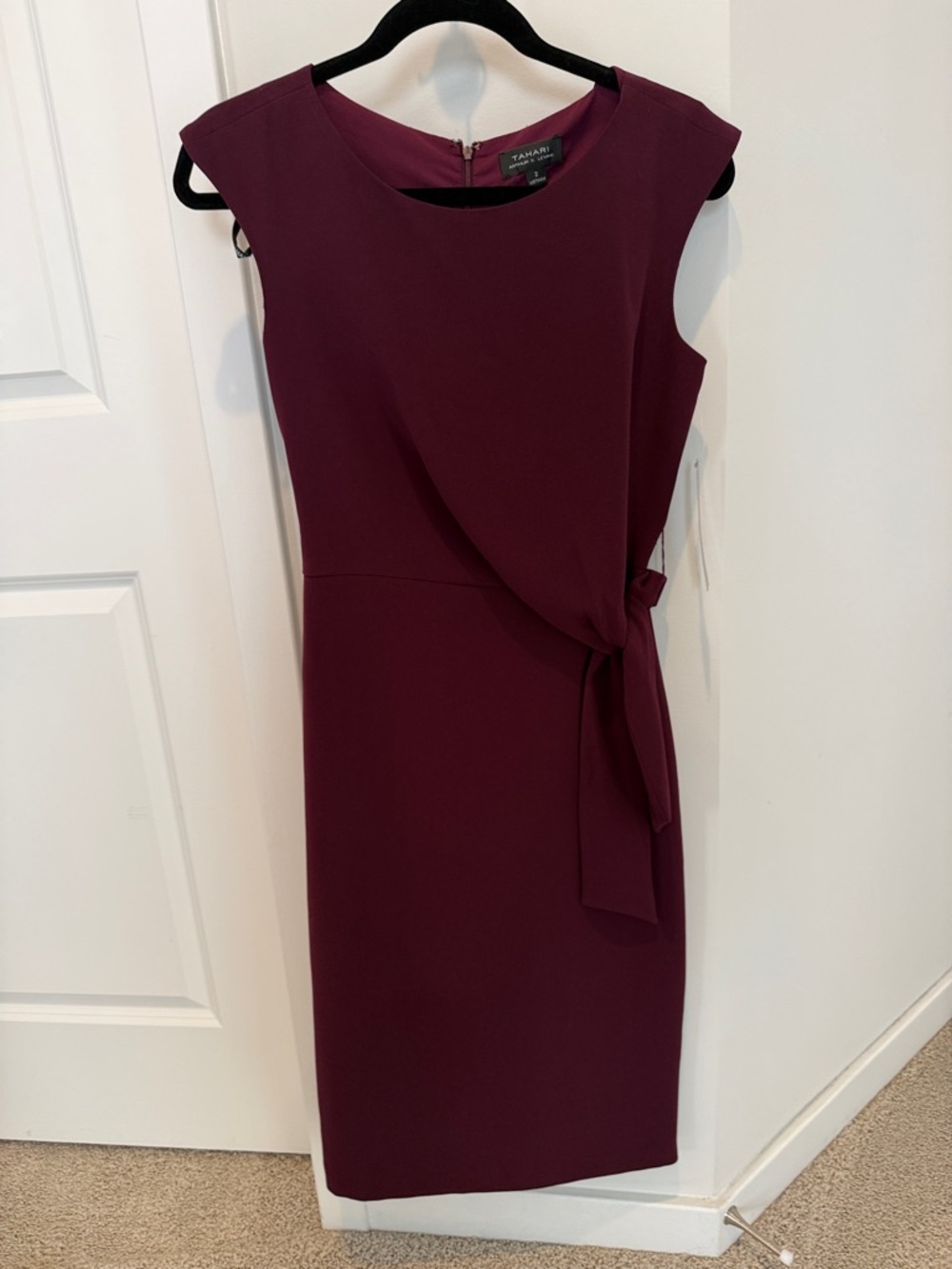 Tahari ASL Sleeveless Tie-Detail Midi Dress in Wine